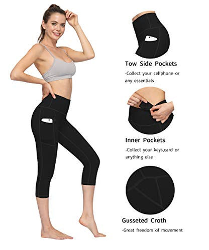 Fengbay 2 Pack High Waist Yoga Pants, Pocket Yoga Pants Capris Tummy Control Workout Running 4 Way Stretch Yoga Leggings