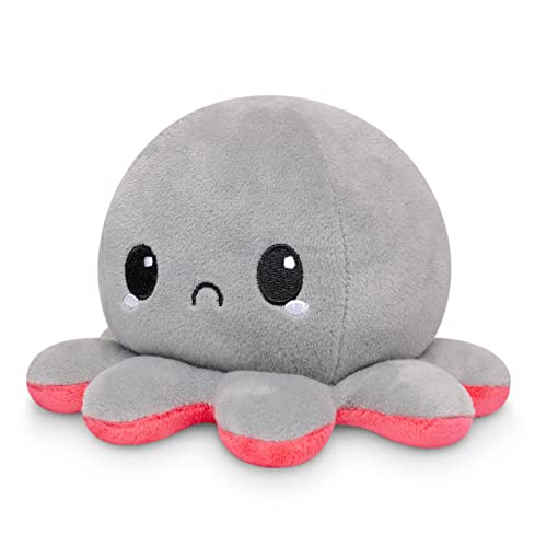 TeeTurtle - The Original Reversible Octopus Plushie - Red Angry + Gray Sad - Cute Sensory Fidget Stuffed Animals That Show Your Mood