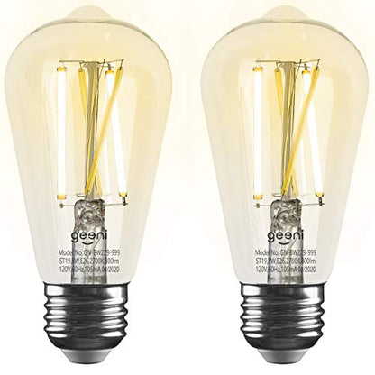 Geeni LUX Edison ST19 Edison WiFi LED Smart Bulb, 2700K - 6500K 8W, E26 Base, Dimmable, Tunable White Light, Compatible with Amazon Alexa & Google Home - No Hub Required- 2 Pack