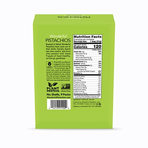 Wonderful Pistachios No Shells, Roasted & Salted Nuts, 75 Ounce Bags (Pack of 9), Protein Snack, On-the Go, Individually Wrapped Healthy Snack