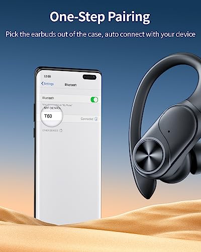 Bluetooth Headphones Wireless Earbuds 80hrs Playtime Charging Case Digital Display Sports Ear buds with Earhook Premium Deep Bass IPX7 Waterproof Over-Ear Earphones for TV Phone Laptop Black