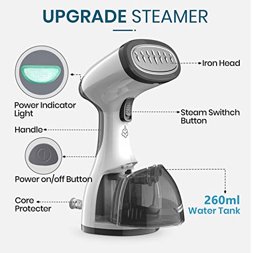 Steamer for Clothes, Kolohoso 1500W Fast Heat Up Handheld Garment Steamer, Portable Travel Clothing Fabric Steamer with Upgraded Nozzle and 260ml Water Tank