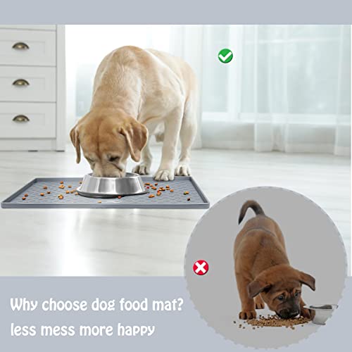 Dog Cat Pet Food Mat Dog Feeding Mat for Food and Water Silicone Dog Dish Mats for Floors Waterproof Slip Dog Bowl Mat with Raised Edges to Prevent Food and Water Messes on Floor