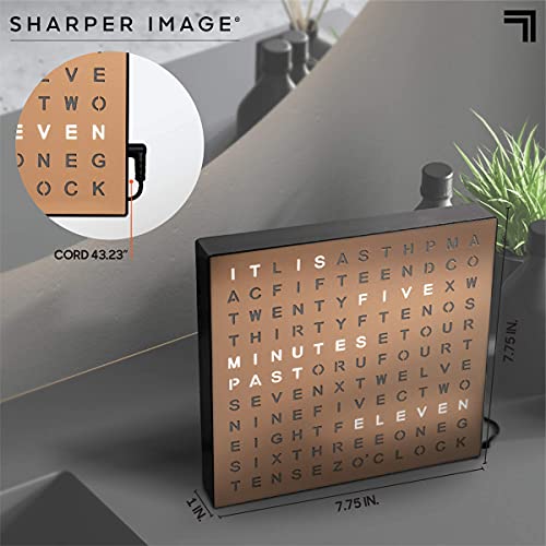 SHARPER IMAGE® LED Light-Up Word Clock, 7.75" Modern Design, Electronic Accent Wall or Desk Clock, USB Cord & Power Adapter, Unique Contemporary Home & Office Decor, Easy Setup, Housewarming Gift