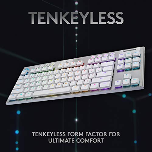 Logitech G915 TKL Tenkeyless Lightspeed Wireless RGB Mechanical Gaming Keyboard, Low Profile Switch Options, Lightsync RGB, Advanced Wireless and Bluetooth Support - Tactile, White