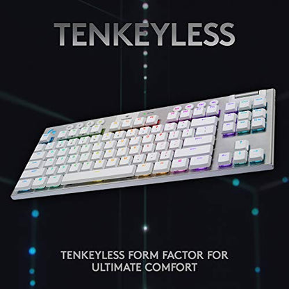 Logitech G915 TKL Tenkeyless Lightspeed Wireless RGB Mechanical Gaming Keyboard, Low Profile Switch Options, Lightsync RGB, Advanced Wireless and Bluetooth Support - Tactile, White