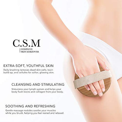 CSM Dry Body Brush for Beautiful Skin - Solid Wood Frame & Boar Hair Exfoliating Brush to Exfoliate & Soften Skin, Improve Circulation, Stop Ingrown Hairs, Reduce The Appearance of Acne and Cellulite