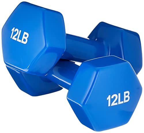 Amazon Basics Vinyl Hexagon Workout Dumbbell Hand Weight, 12 Pounds, Set of 2, Blue