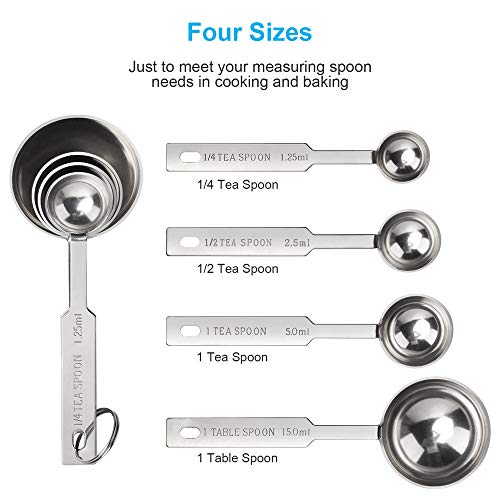 4PCS OstWony Measuring Spoons Set, Includes 1/4 tsp, 1/2 tsp, 1 tsp, 1 tbsp, Food Grade Stainless Steel measuring cups, Tablespoon and Teaspoon for Measure Liquid and Dry Ingredients