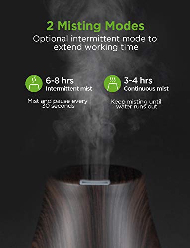 InnoGear Essential Oil Diffuser, Upgraded Diffusers for Essential Oils Aromatherapy Diffuser Cool Mist Humidifier with 7 Colors Lights 2 Mist Mode Waterless Auto Off for Home Office Room, Brown