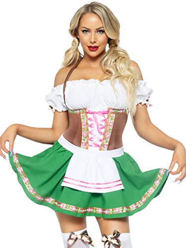 Leg Avenue womens - 2 Piece Gretchen Dress With Stockings Oktoberfest Peasant Top Dress for Women Adult Sized Costumes, Green, Small US