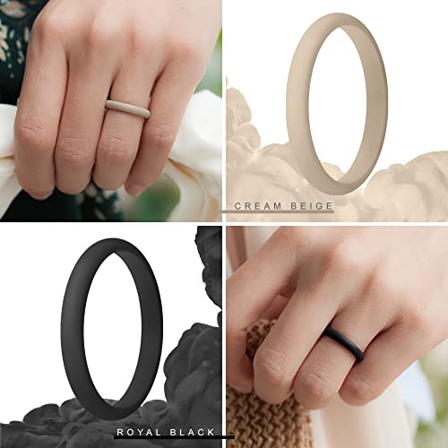 ThunderFit Silicone Womenís Band Rings, Thin Stackable 2.5mm Width - 1.8mm Thick (AW-Cool Gray, AW-Cactus, AW-Stone, Black - Size 6.5-7 (17.3mm))