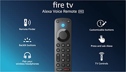 Amazon Alexa Voice Remote Pro, includes remote finder, TV controls, backlit buttons, requires compatible Fire TV device