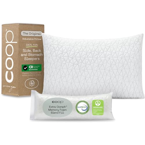 Coop Home Goods Original Adjustable Pillow, King Size Bed Pillows for Sleeping, Cross Cut Memory Foam Pillows - Medium Firm Back, Stomach and Side Sleeper Pillow, CertiPUR-US/GREENGUARD Gold