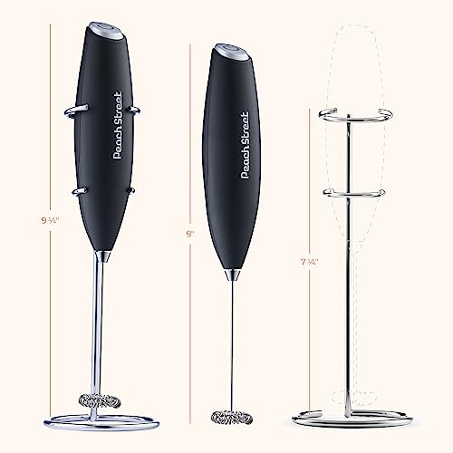 Powerful Handheld Milk Frother, Mini Milk Frother, Battery Operated (Not included) Stainless Steel Drink Mixer - Milk Frother Stand for Milk Coffee, Lattes, Cappuccino, Frappe, Matcha, Hot Chocolate