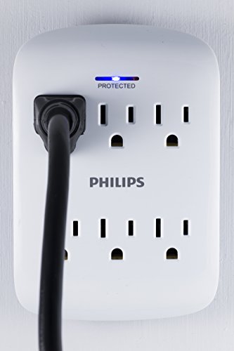 Philips 6-Outlet Extender Surge Protector, Wall Tap, 900 Joules, Space Saving Design, 3-Prong, Protection Indicator LED Light, ETL Listed, White, SPP3461WA/37