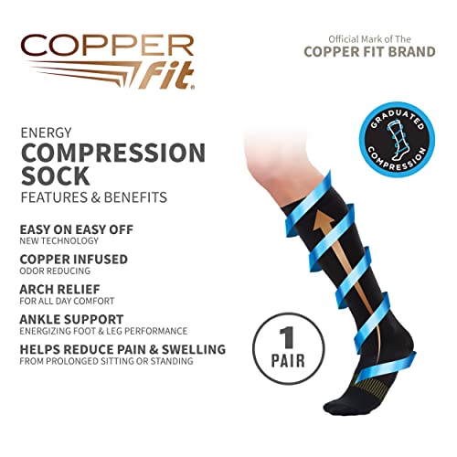 Copper Fit unisex adult 1 Pair Socks, Black, Large-X-Large US