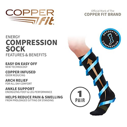 Copper Fit unisex adult 1 Pair Socks, Black, Large-X-Large US