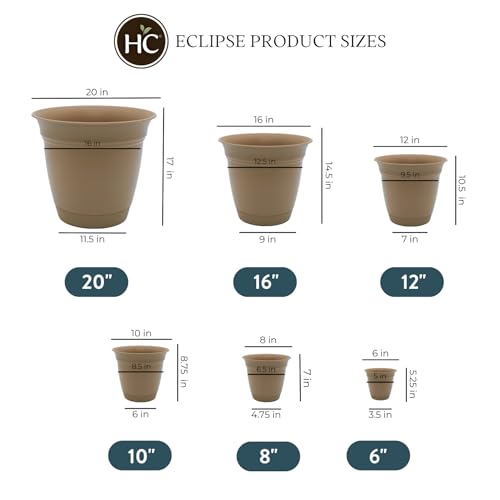 The HC Companies 6 Inch Eclipse Round Planter with Saucer - Indoor Outdoor Plant Pot for Flowers, Vegetables, and Herbs, Sandstone