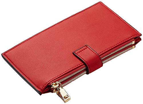 Travelambo Womens Walllet RFID Blocking Bifold Multi Card Case Wallet with Zipper Pocket Genuine Leather (Red Classic)