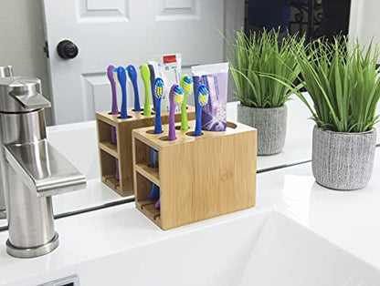 Bamboo Naturals Toothbrush Holder, Made of 100% Sustainable Bamboo, Stylish Bathroom Organization, Easy to Clean