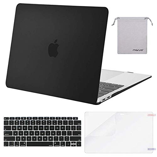 MOSISO Compatible with MacBook Air 13 inch Case 2022, 2021-2018 Release A2337 M1 A2179 A1932 Retina Display Touch ID, Plastic Hard Shell&Keyboard Cover&Screen Protector&Storage Bag, Black