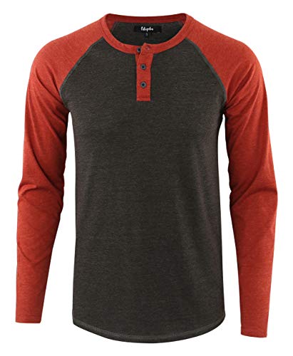 Estepoba Mens Athletic Regular Fit Long Sleeve Active Running Hiking Henley Shirt Baseball Tee H.Charcoal/Rusty XXL