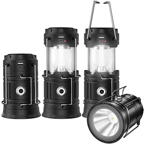 2023 Upgrade Solar Powered Camping Lantern, Flashlights Charging for Phone, USB Rechargeable LED Camping Lantern, Collapsible & Portable for Emergency, Hurricanes, Power Outage, Storm