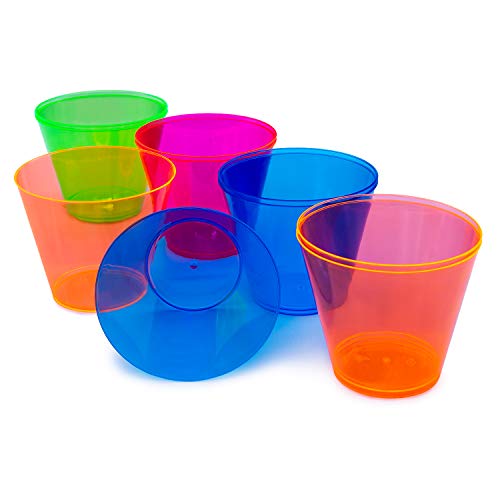 Party Essentials Plastic Cups, 50-Count, Assorted Neon