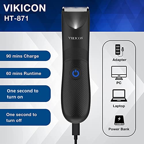 VIKICON Manscape Trimmer for Men - IPX7 Waterproof Ball Trimmer w/Light & Ceramic Blade, Body Groomer for Pubic/Body/Groin Grooming, Electric Razor Shavers, USB-C Charging, No Nicks, Gifts for Him Dad