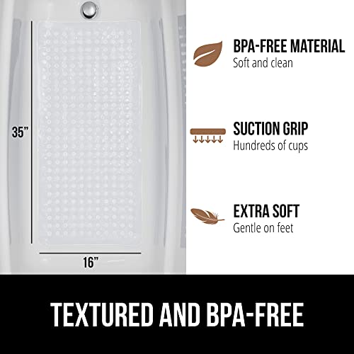 The Original Gorilla Grip Patented Shower and Bathtub Mat, 35x16, Long Bath Tub Floor Mats with Suction Cups and Drainage Holes, Machine Washable and Soft on Feet, Bathroom and Spa Accessories, Clear