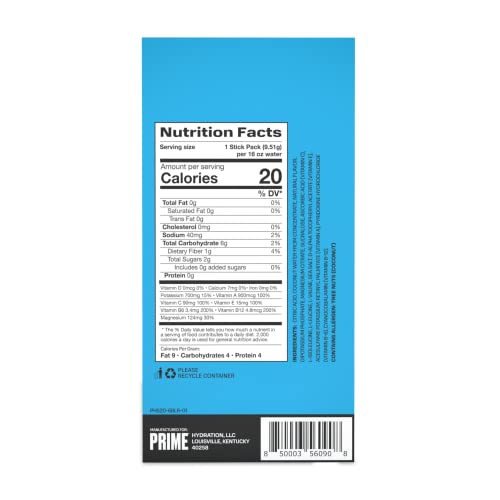 Prime Hydration+ Stick Pack | Electrolyte Drink Mix | 10% Coconut Water | 250mg BCAAs | Antioxidants | Naturally Flavored | Zero Added Sugar | Easy Open Single-Serving Stick | BLUE RASPBERRY, 6 Sticks