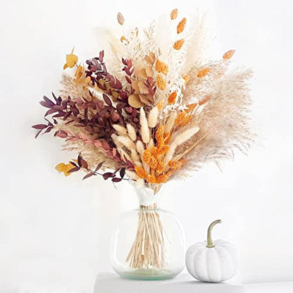 HUMINBO Fall Decor Autumn Decorations for Home Boho Flowers Orange Pampas Grass Fluffy Dried Flower Bouquet Dry Pompas 17"-95-Pcs Pompous (Orange)