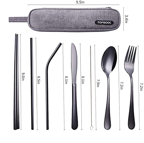 Portable Stainless Steel Flatware Set, Travel Camping Cutlery , Portable Utensil Silverware Dinnerware Set with a Waterproof Case (Black)