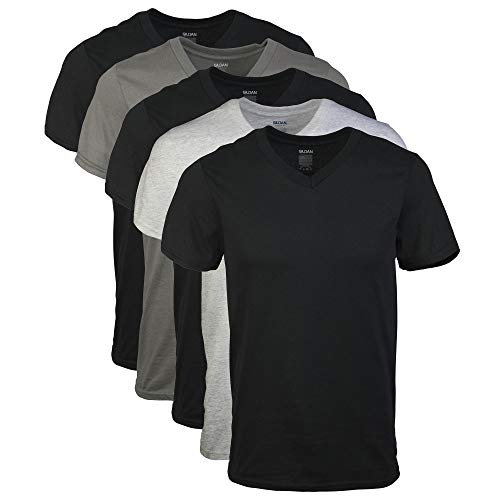 Gildan Men's V-Neck T-Shirts, Multipack, Assorted (5-Pack), X-Large