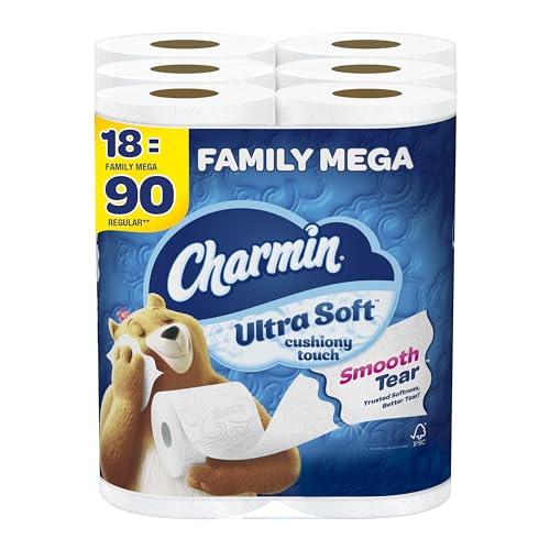 Charmin Ultra Soft Cushiony Touch Toilet Paper, 18 Family Mega Rolls = 90 Regular Rolls (Packaging May Vary)