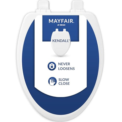 Mayfair 1847SLOW 000 Kendall Slow-Close, Removable Enameled Wood Toilet Seat That Will Never Loosen, 1 Pack ELONGATED - Premium Hinge, White