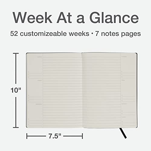 Oxford Weekly Planner, Undated Planner, Daily Gratitude Journal, Mon-Sun, 52 Weeks, 1 Year, Black Softcover, Premium Ivory Paper, 7.5" x 10" (90991)