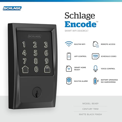 Schlage Encode Smart Wi-Fi Deadbolt with Century Trim in Matte Black