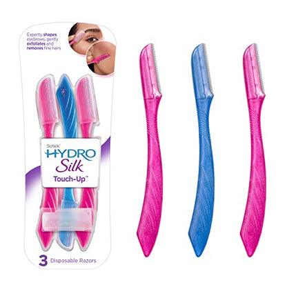 Schick Hydro Silk Touch-Up Exfoliating Dermaplaning Tool, Face & Eyebrow Razor with Precision Cover- 3 Count | Dermaplaning Razor For Women