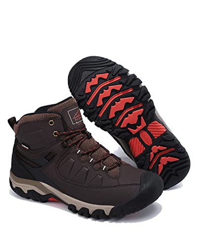 ASTERO Men Hiking Boot Warm Ankle Booties Non-slip Winter Shoes Snow Footwear for Male Climbing Trekking(Brown, Size 11)