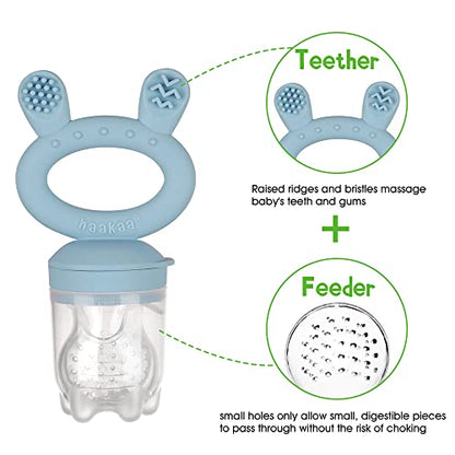 Haakaa Baby Fruit Food Feeder Pacifier | Breastmilk Popsicle Molds for Teething | Silicone Feeder and Teether for Baby Teething Relief & Infant Safely Self Feeding, BPA Free (Sky Blue)