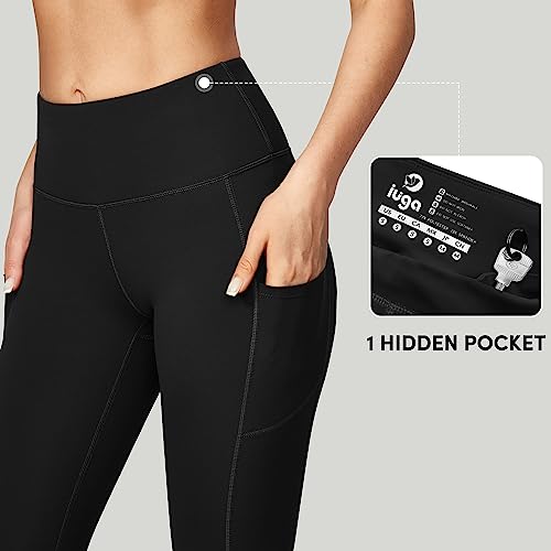 IUGA High Waist Yoga Pants with Pockets, Leggings for Women Tummy Control, Workout Leggings for Women 4 Way Stretch Black