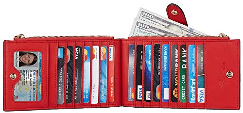 Travelambo Womens Walllet RFID Blocking Bifold Multi Card Case Wallet with Zipper Pocket Genuine Leather (Red Classic)