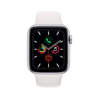 Apple Watch Series 5 (GPS, 44MM) Silver Aluminum Case with White Sport Band (Renewed)