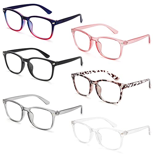 MIGSIR 6 Pack Blue Light Blocking Glasses for Computer Gaming, Fashion Fake Anti Eye Strain Eyeglasses for Women Men (6 Pack Mix-01)