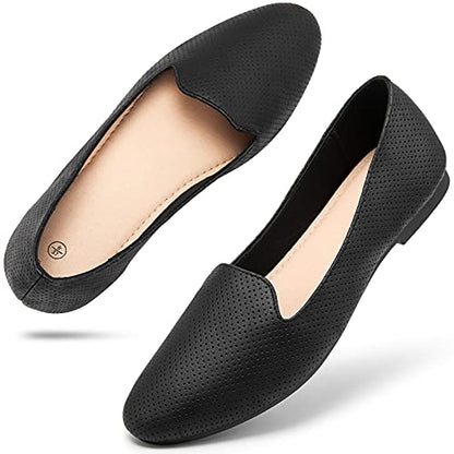 hash bubbie Women Ballet Black Flats Shoes Comfortable Slip on Shoes Casual Dress Shoes（Black .US8）