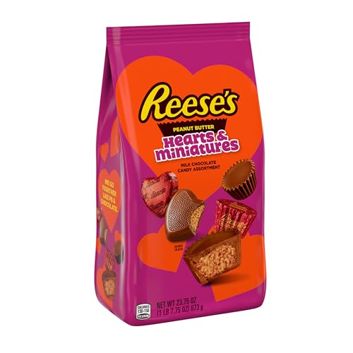 REESE'S Miniatures and Hearts Milk Chocolate Peanut Butter, Valentine's Day Candy, 23.75 Oz Variety Bag