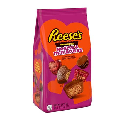 REESE'S Miniatures and Hearts Milk Chocolate Peanut Butter, Valentine's Day Candy, 23.75 Oz Variety Bag