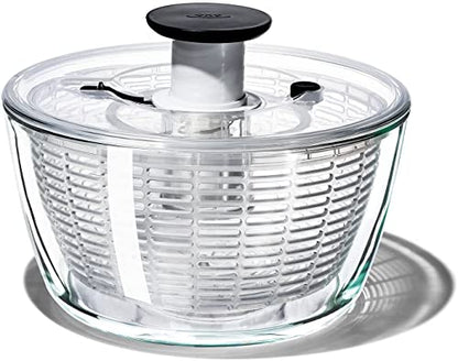 OXO Good Grips Glass Salad Spinner, Large/6.22 Quart, Clear